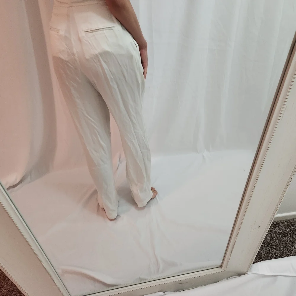 Elegant Silk White High-Waisted Pants Trousers professional satin holiday